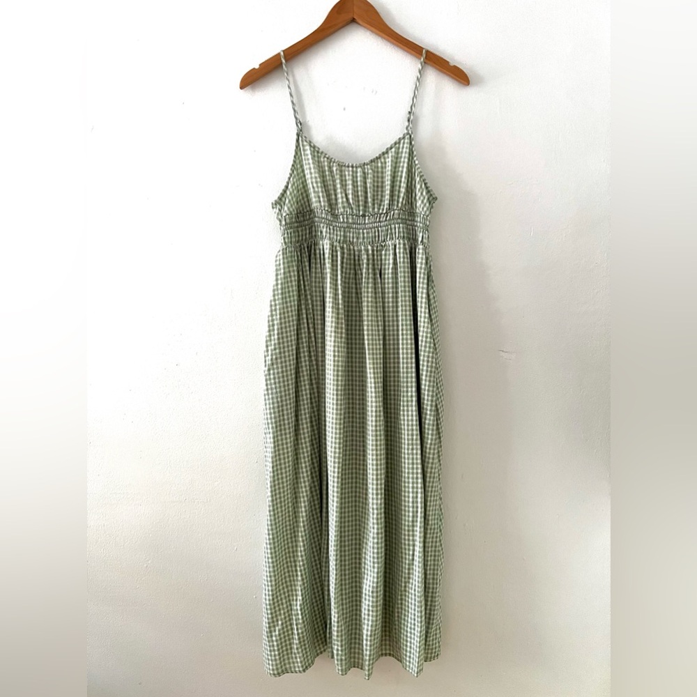 Treasure & Bond Sage and White Gingham Dress Empire waist Babydoll